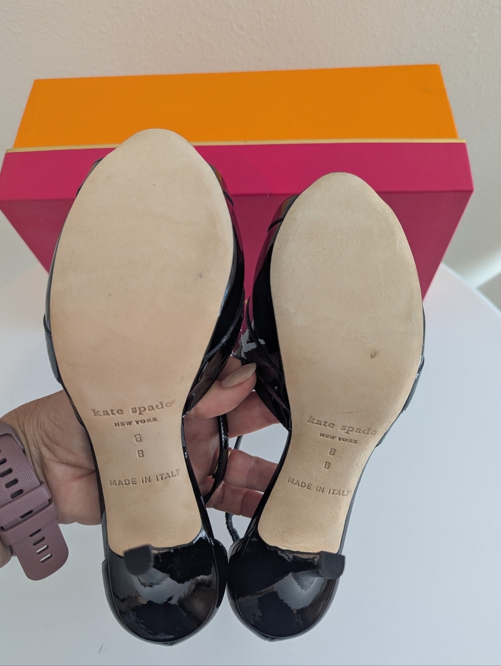 Authentic Kate Spade "Get" Black Patent Strappy Platform Stiletto Sandals 8m - Picture 5 of 10